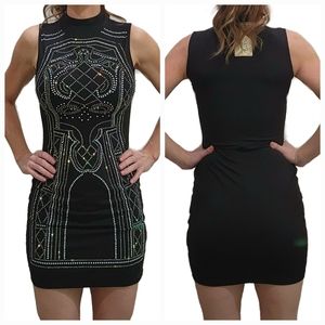 NWT SAY WHAT? WOMEN'S SHIMMERY RHINESTONE FRONT DRESS STRETCHY SIZE SMALL